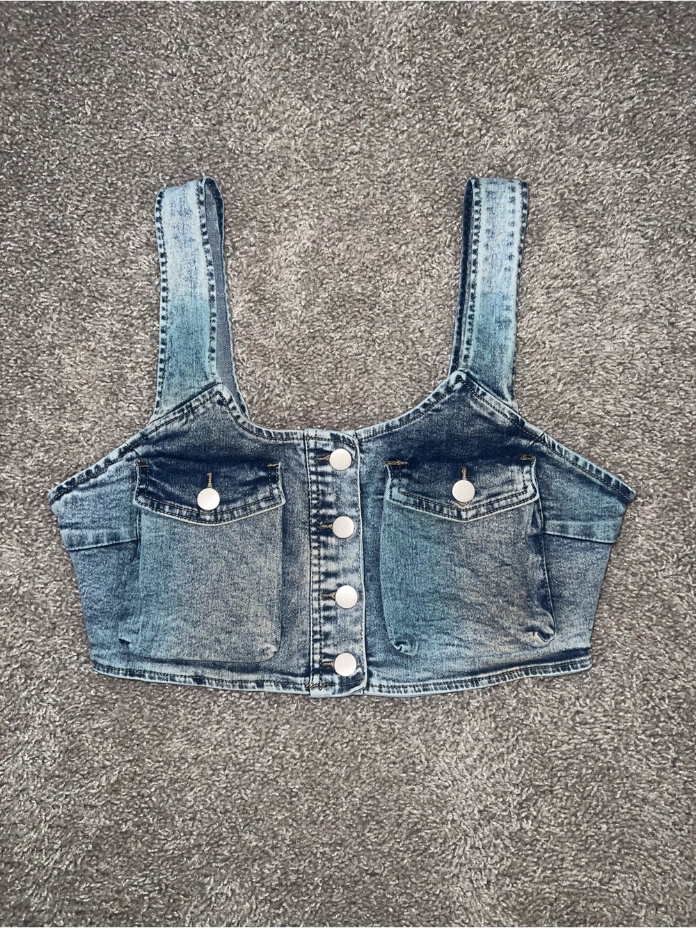Fashion Nova Blue Denim Button Crop Top